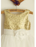 Gold Sequin Ivory Tulle Knee Length Lovely Flower Girl Dress